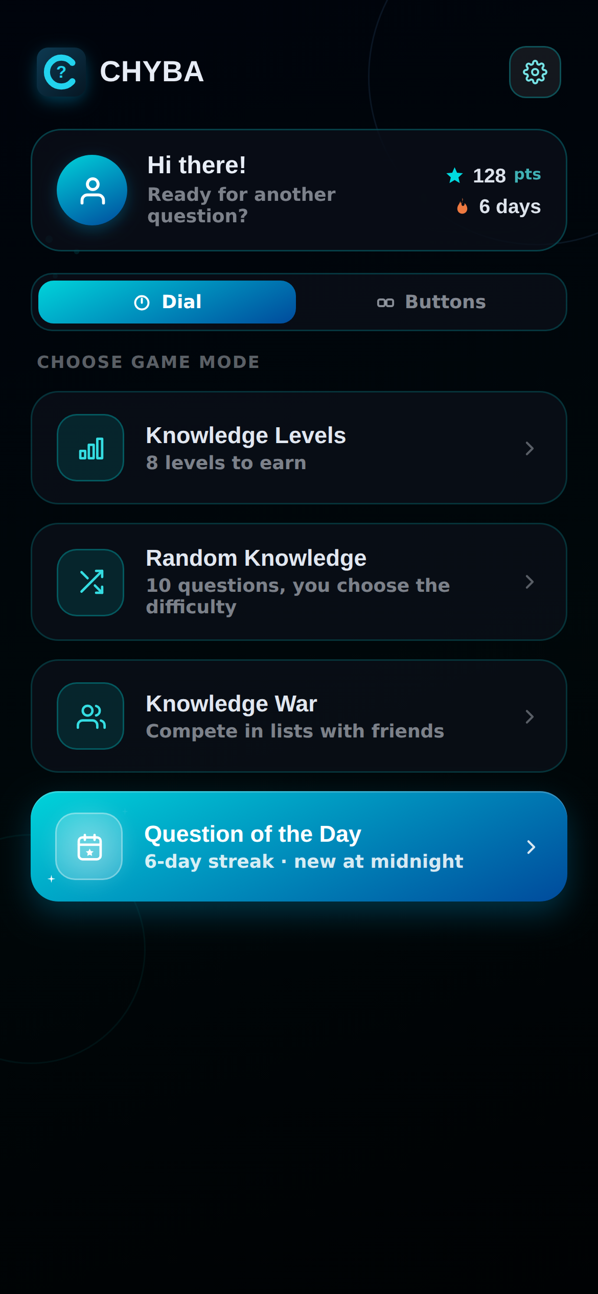 CHYBA — menu screen