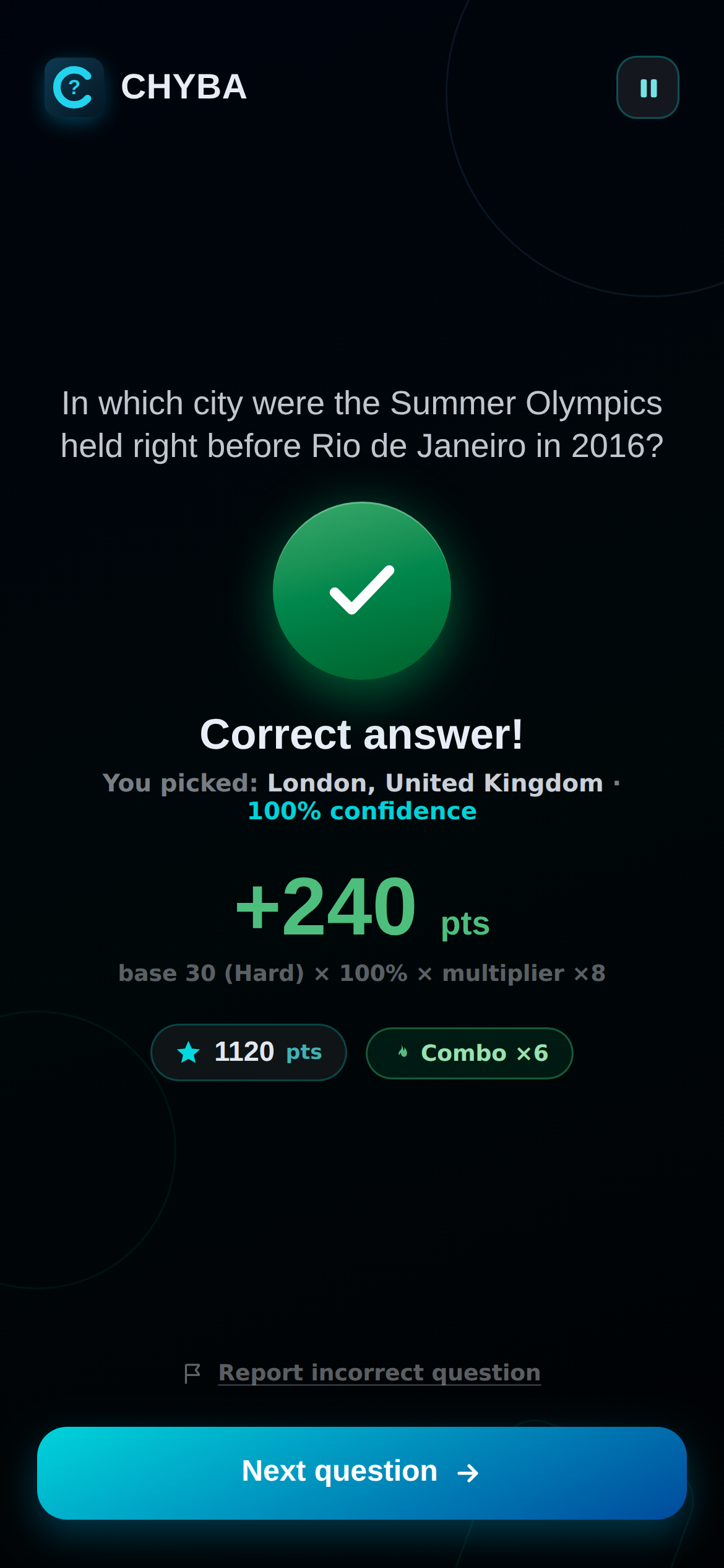 Result screen